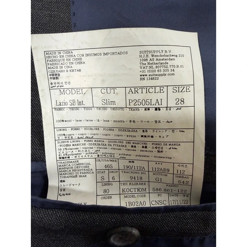 SuitSupply Vitale Barberis Canonico Blazer Men's Size 28 Slim Wool navy‎ blue